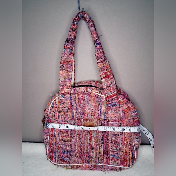 KYBER Cotton And Silk Multicolor Pink Tweed Tote Bag with Top Handles - Picture 6 of 10